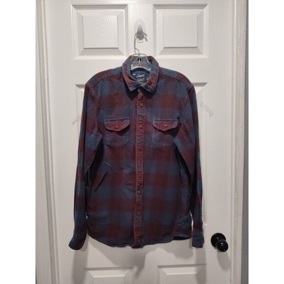 Mens Grayers Heritage Burgundy Blue Plaid Long Sleeve Button Up Flannel Medium - Picture 1 of 7